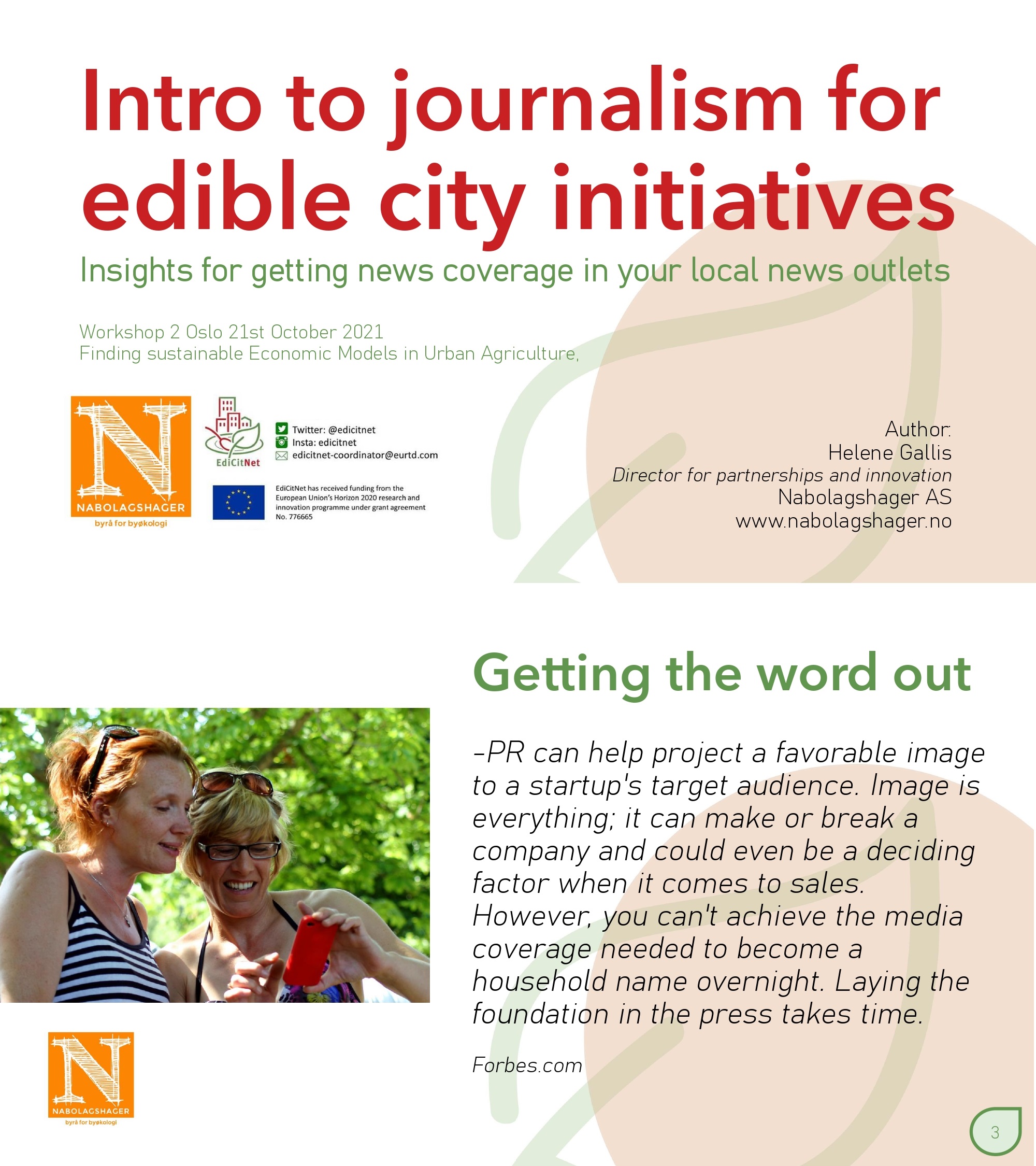 Media guide for edible city initiatives